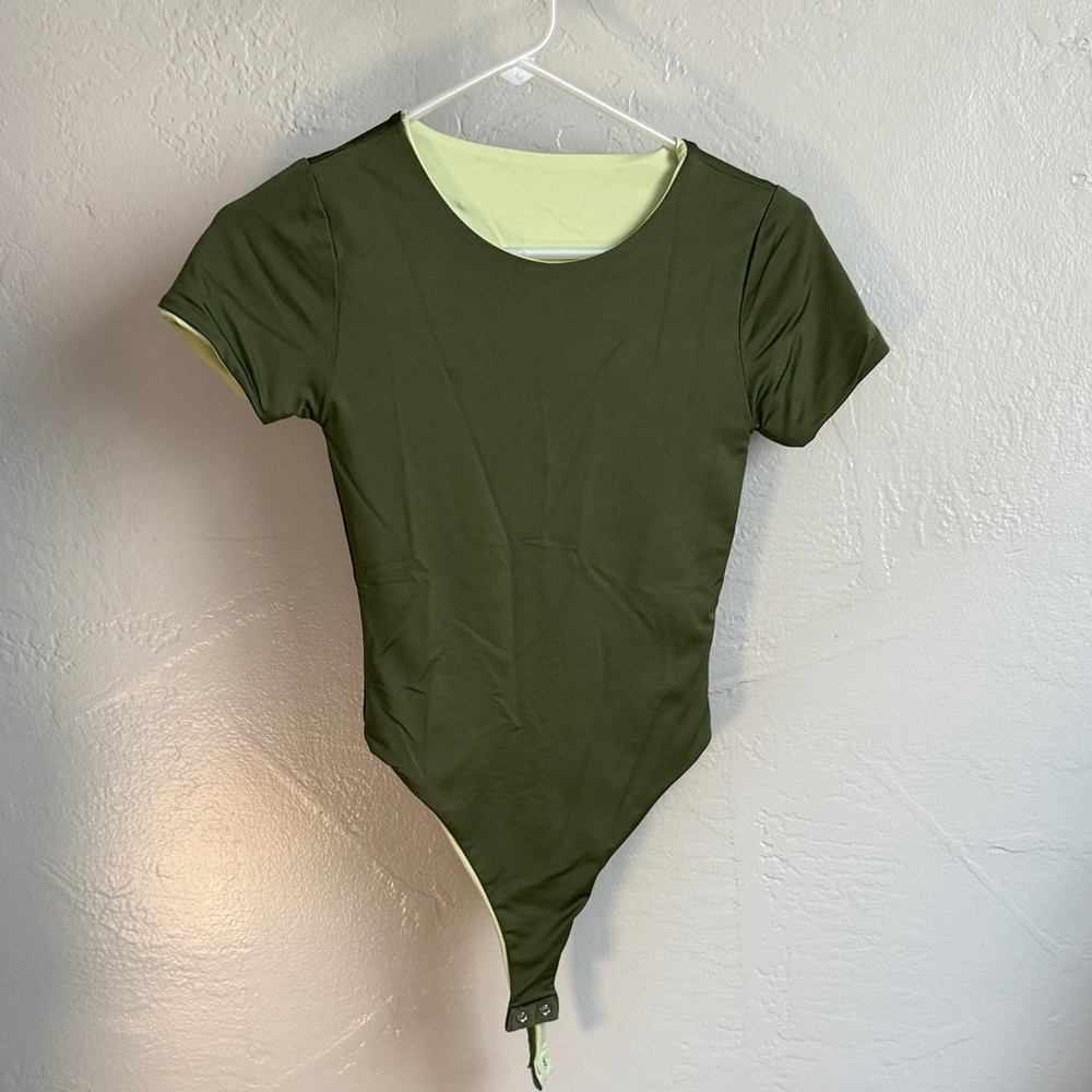 Reversible, Light and Dark Green Short Sleeve Bodysuit